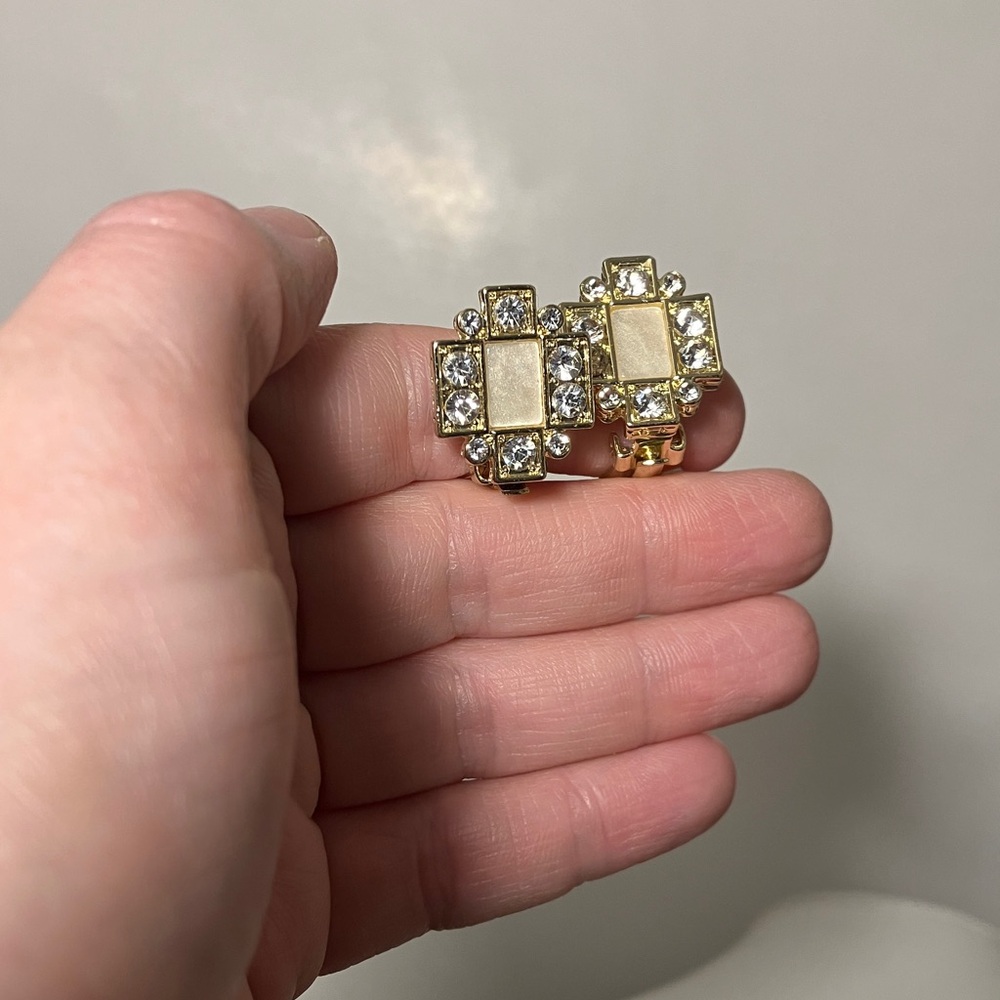 Heidi Daus earrings clip signed matches the monogram necklace